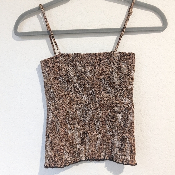 Nanushka Brown Animal Print Smocked Spaghetti Strap Matea Tube Top Party Club - Picture 6 of 10